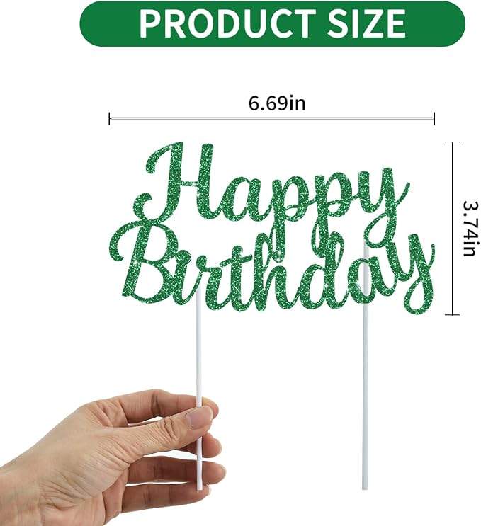 BEISHIDA Green Happy Birthday Cake Topper, Cake Bunting Decor, Party Decoration Supplies, Photo Booth Props