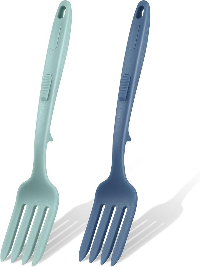 Mixweer 2 Pcs Silicone Flexible Fork 11.6 Inch Silicone Heat Resistant Cooking Fork Large Kitchen Non Stick Spork Ultimate for Mix Ingredients, Mash Food, Whisk Eggs, Baking(Blue Series)