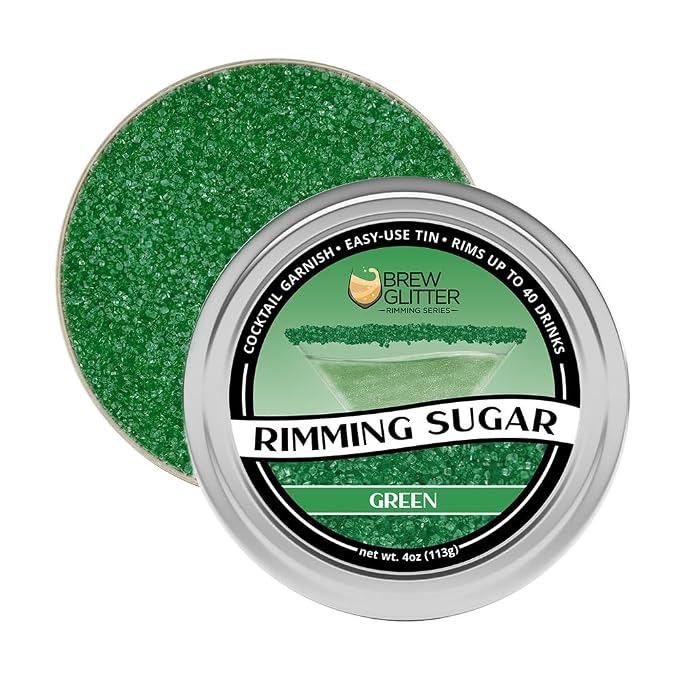 Brew Glitter - Green Rimming Sugar (4oz, 1x Bar Tin) Cocktail Garnish for Mixed Drinks & Refreshments