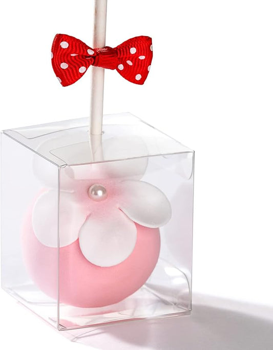 RomanticBaking 100 Pack 1 3/4" x 1 3/4" x 2" individul Single Cake Pop Box With Hole Small Gift Boxes Mini Plastic Boxes Treat Boxes Candy Boxes