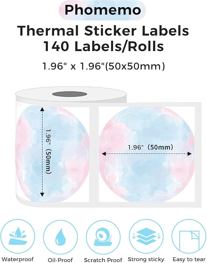Phomemo Circle Labels for M110/M110S/M120/M200/M220, 1.96" x 1.96" (50x50 mm) Thermal Round Gradient Color Labels for Barcode/Logo/Gift/Thank You/Small Business/Home Use, Blue