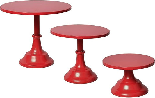 3 Pcs Metal Cake Stand Set 8/10/12 inch Dessert Table Display Perfect for Baby Shower Wedding Birthday (Red)