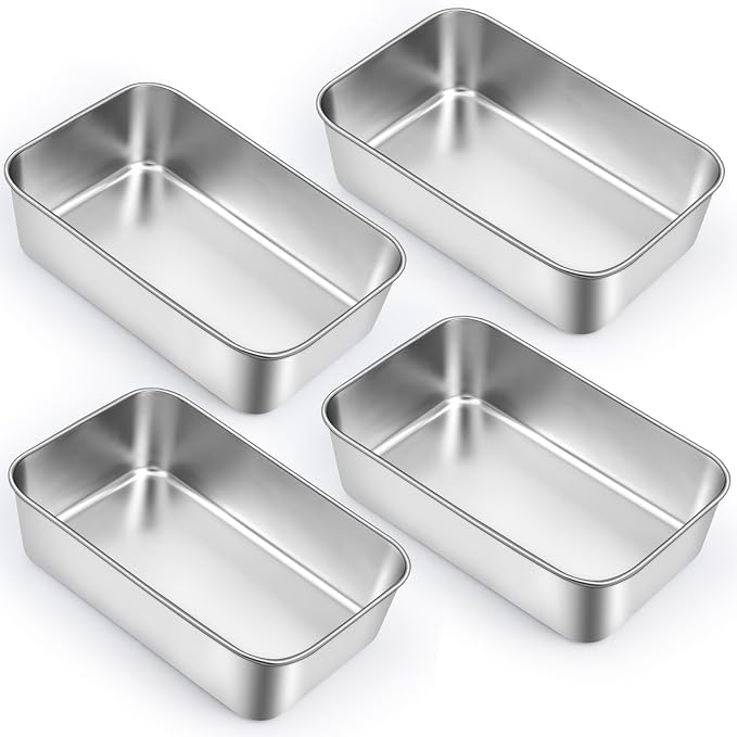 4 Pack Loaf Pans, 9 × 6 Inch Stainless Steel Loaf Bread Pans, Meatloaf Baking Bread Tin, Loaf Pan for Bakings, Oven & Dishwasher Safe, Loafs Baking Pan for Homemade Meatloaf Cake Brownies