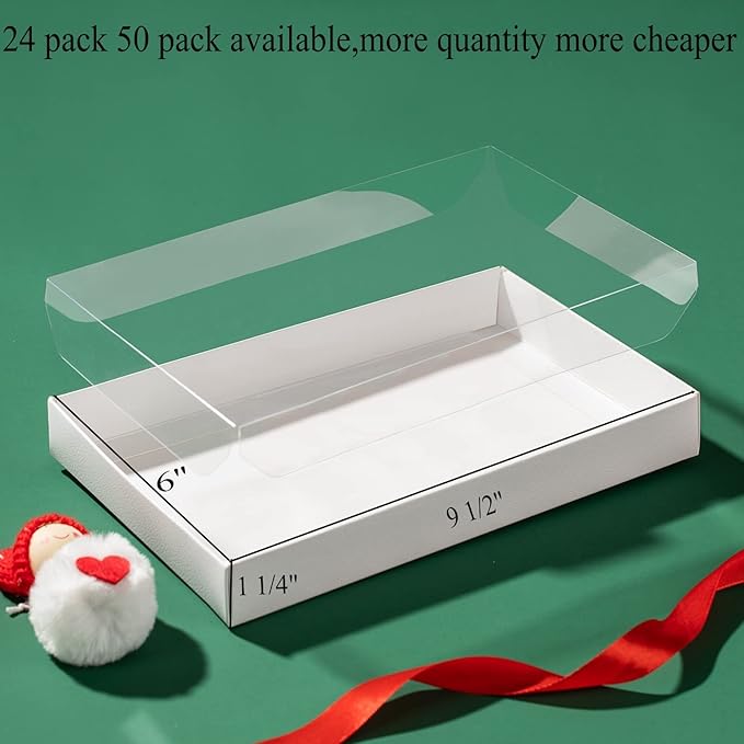 RomanticBaking 10Pack 9 1/2" x 6" x 1 1/4" Inch Clear Cookies Boxes with Window Bakery Boxes Cakesicle Boxes Chocolate Covered Pretzel Rods Boxes Macaron Boxes