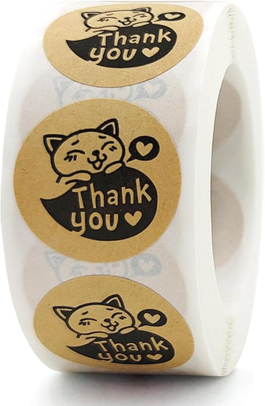 BLESS-VAST 500 PCS Thank You Stickers for Small Business - 1 Inch Cute Cat Decal Envelope Seal Vibrant Colors Labels for Baking Packaging Gift Bags Wraps Crafts (Black Cat)