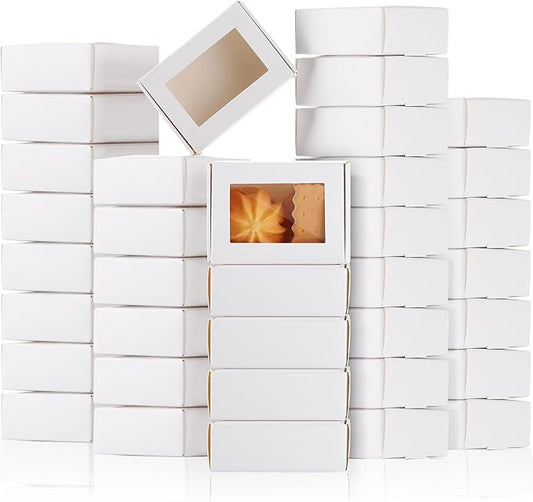 Zonon 60 Pcs Soap Boxes for Homemade Packaging, Mini Kraft Boxes with Window for Bakery Candy Soap Making Gift Packaging, 3.7x2.6x1.4 Inch (White)