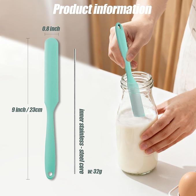 2Pcs Silicone Jar Spatula,9 Inch Jam Spreader for Peanut Butter,Heat-Resistant Food-Grade Jar Blender,Kitchen Spatula for Scraping Icing Bread Cream, Jam(Green)