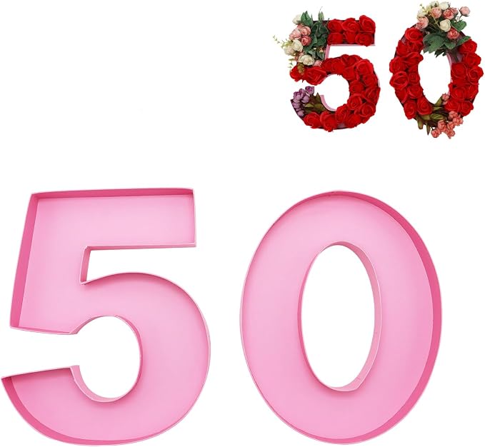 12inch Cardboard Number Fillable Food Tray Box for Charcuterie, Cupcake Arrangement, Birthday Anniversary (Pink, 50)