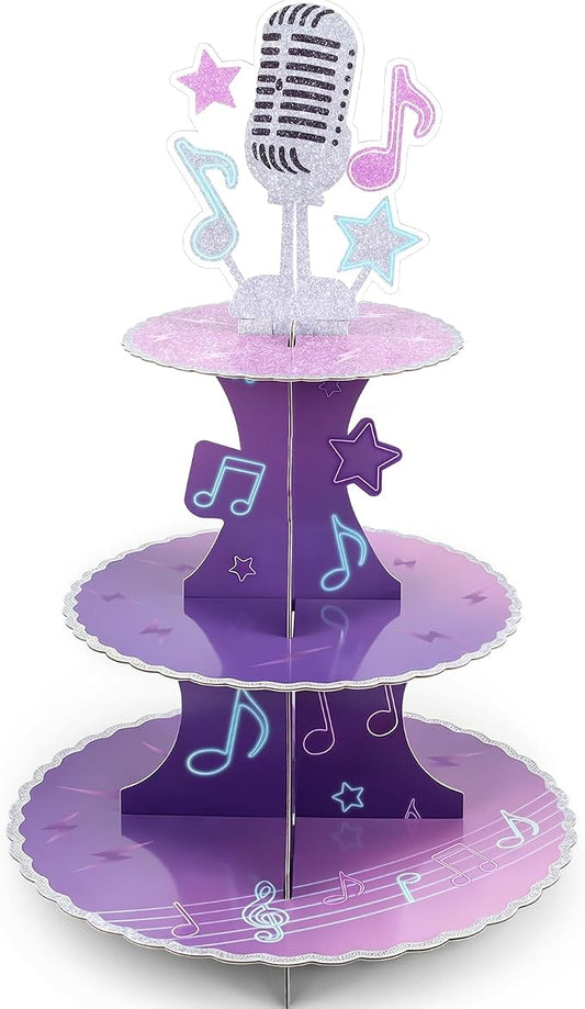 Kpop Cupcake Toppers Stand,Crack Energy Design,Kpop Birthday Decorations | Classic Musical Notes,Staves Design,Easy Assemble & Foldable Storage,3 Tier Kpop Cake Topper Stand for Kpop Party Decoration