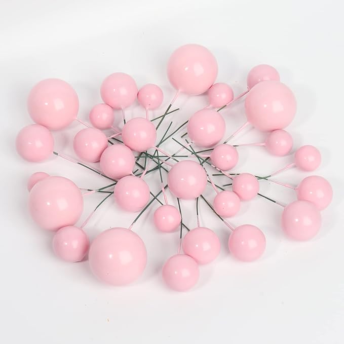 30 PCS Balls Cake Topper DIY Cake Insert Toppers Ball Cake Picks Cupcake Topper for Birthday Party Baby Shower Wedding Cake Decoration（Pink）