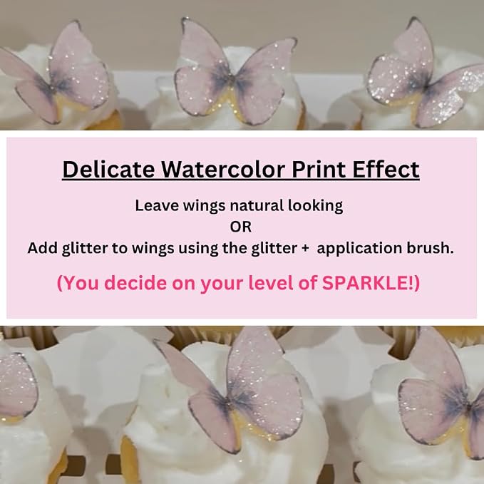 Edible Butterflies with Edible Glitter Kit - Wafer Paper Butterflies for Cakes - Cake Decorations - Cupcake Decorations - Cake Toppers (Pretty Pansy)