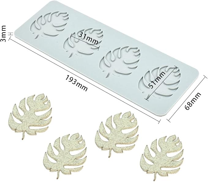 Fondant Silicone Moulds Tropical Leaves Silicone Imprint Mat Gum Paste Press Mold for Cake Chocolate Cupcake Decorating Cake Toppers Candy Cookies Resin Sugarcraft (C_7.72x2.72x0.12inch)