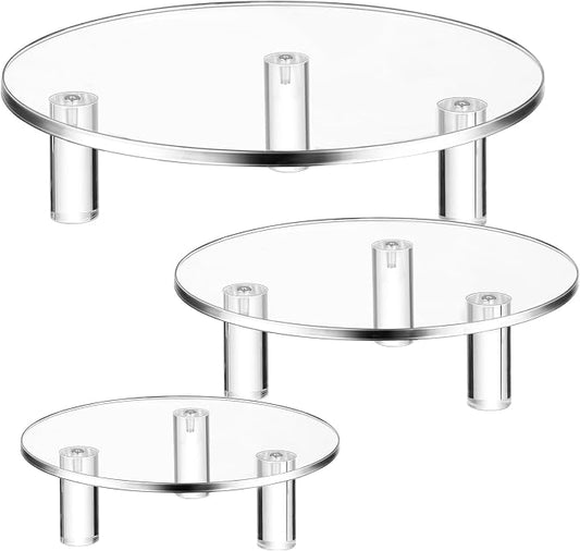 Lineshading 3 Pcs Round Acrylic Display Riser Clear Round Stands Clear Pedestal Riser Board for Cake Plant Dessert Jewelry Collectible Cupcake Figure Wedding Birthday Party Decor(6'',8'',10'')