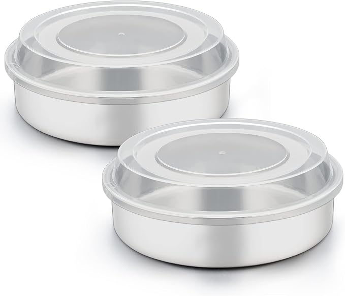 TeamFar 8 Inch Cake Pan, Stainless Steel Round Baking Pans with Lids-4 PCS | Smash Cake Pan Tins, Baking Steaming Serving for Wedding Bakery Camping Picnic, Oven & Dishwasher Safe(2 Pans + 2 Lids)