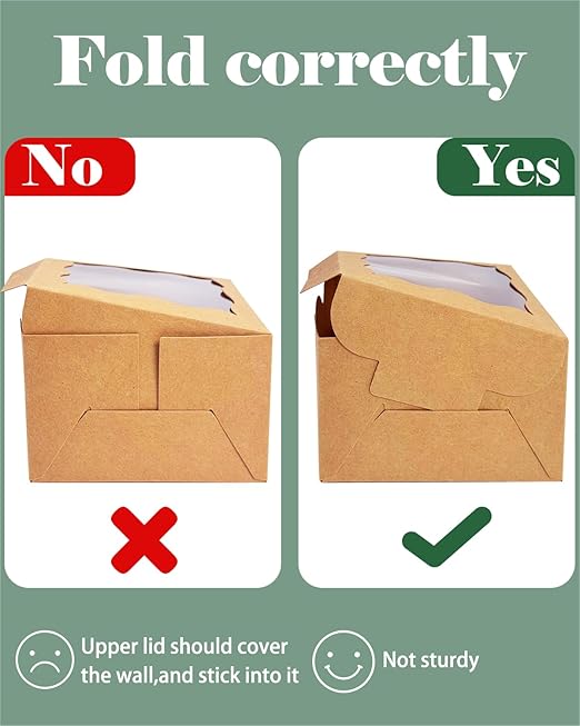 qiqee Kraft Cookie Boxes with Window 60packs 6x6x3 Brown Bakery Box Kraft Paper Boxes for Cookie, Pastry, Cupcake, Pie, Donut
