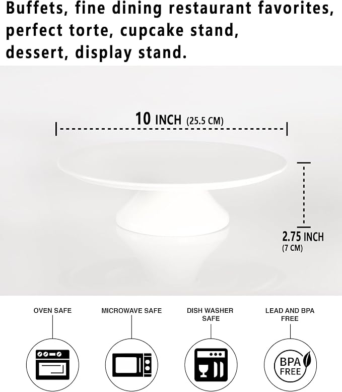 Porcelain Cake Stand, Round Dessert Stand, Cupcake Stand - Wedding and Birthday Decorating Cake Pedestal Stand - Dessert Display Serving Use at Parties, Restaurants, Birthday 10 Inch