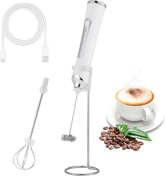 Handheld Electric Milk Frother with 2 Heads, Coffee Whisk Foam Mixer with USB Rechargeable 3 Speeds, Foam Maker Blender for Latte, Cappuccino, Hot Chocolate, Egg (Type 4)