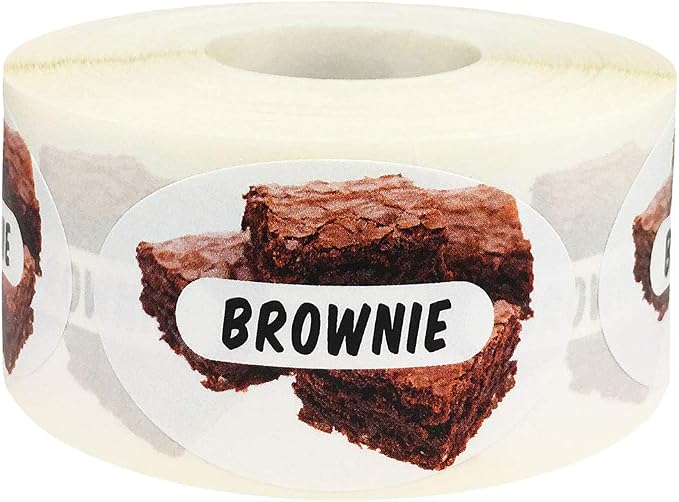 Brownie Grocery Store Food Labels 1.25 x 2 Inch Oval Shape 500 Total Adhesive Stickers