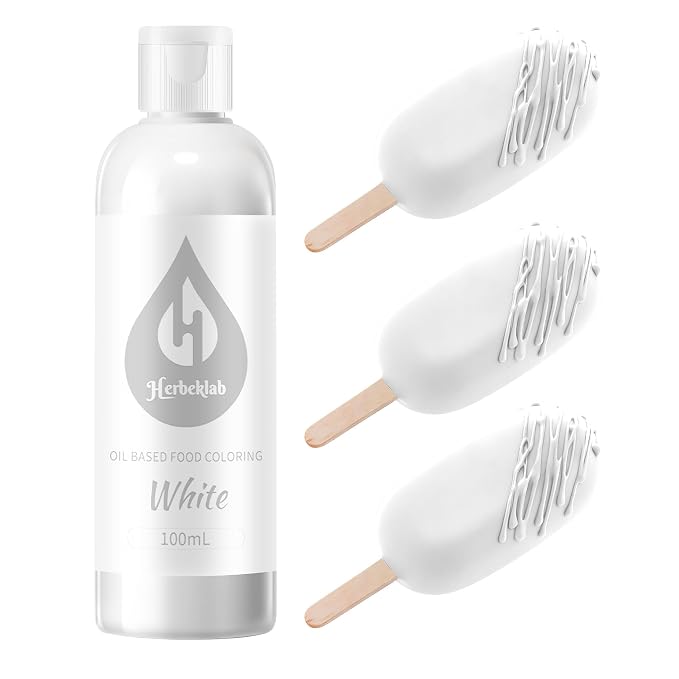 White Oil Based Food Coloring for Chocolate – Herbeklab 100ml Professional Concentrated Oil Food Dye for Candy Melts, Chocolate, Cake Pops, Strawberries & Baking