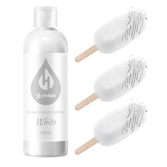 White Oil Based Food Coloring for Chocolate – Herbeklab 100ml Professional Concentrated Oil Food Dye for Candy Melts, Chocolate, Cake Pops, Strawberries & Baking