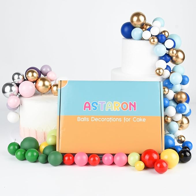 ASTARON 32 Pcs Ball Cake Topper Decorations Mini Balloons Cake Topper Sticks Foam Balls Cake Picks Cake Topper Balls Cake Decorations for Wedding Party Birthday Cake Decorating (Brown Gold)