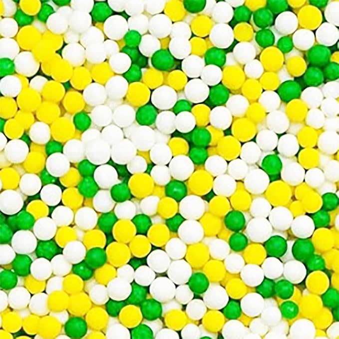 Edible Green White Yellow Nonpareils Sprinkles for Cake Decorating, Edible 2mm Mini Pearls Sprinkles Decorating for Baking Cookies Cupcake, Ice Cream, Donuts, Macaron Toppings Supplies 110g/3.88oz