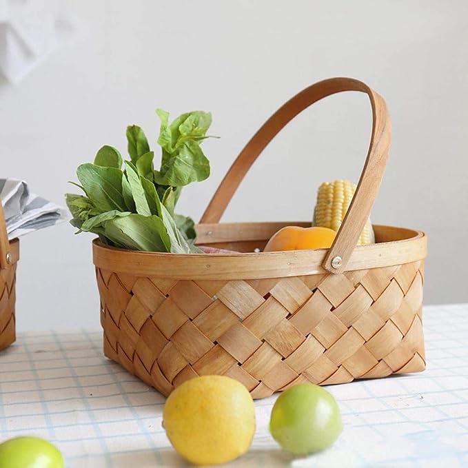 Handmade Rattan Storage Container Storage Basket Wooden Storage Basket with Handle Storage Container
