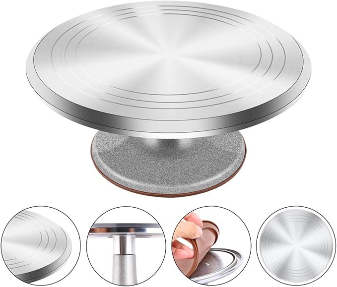 Aluminium Rotating Cake Turntable - 12 Inch Round Stand with Non-Slip Silicone Bottom for Cupcakes, Pastries & Cake Decorations