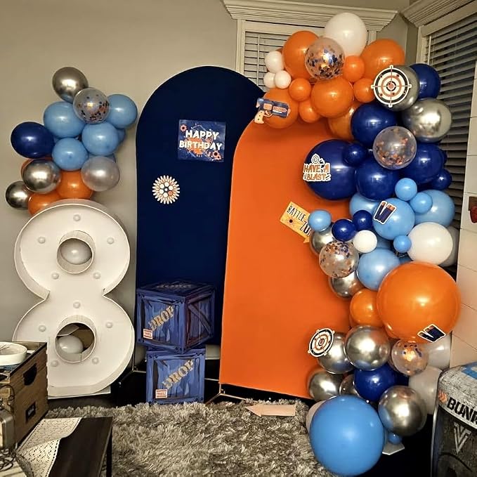 141 Pack Blue and Orange Balloon Arch Kit, Baby Navy Blue Balloons Garland Kit with Pastel Light Orange Confetti Balloons, Party Decoration for Baby Boys Kids Birthday Party Decor