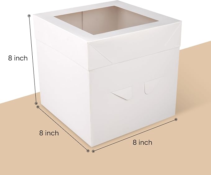 Cakebon Cake Boxes with Drums - 8 Inch Round White Cake Boards/Base para Pasteles (3-Pack) - Caja para Pasteles with Window for Birthdays, Weddings and Parties