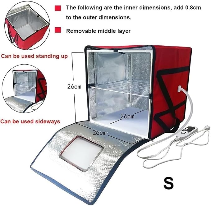 Dough Proofing Box,Household Bread Proofing Bag, Fold Dough Proofer with with Inner Shelf, Temperature Control + Timing Function, for Making Bread(Red,Small)