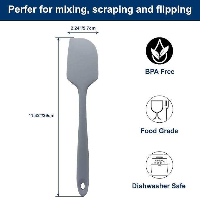 Large Silicone Spatula, 11.4 Inch Rubber Spatula with Nylon Core, Heat Resistant to 446°F, Kitchen Cooking Utensils Baking Bowl Scraper for Mixing & Scraping (Grey)