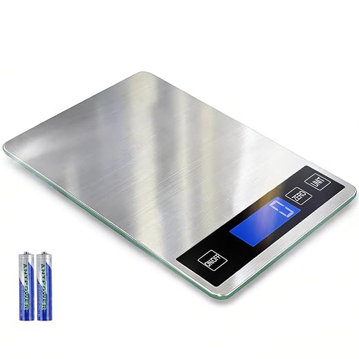 Food Scale, 22lb Digital Kitchen Scale with 1g/0.1oz Accuracy, 5 Units (g/kg/lb:oz/ml/fl.oz), Backlit LCD, 9x6.3x0.8 Inch Stainless Steel Panel, Hidden Hook, Batteries Included