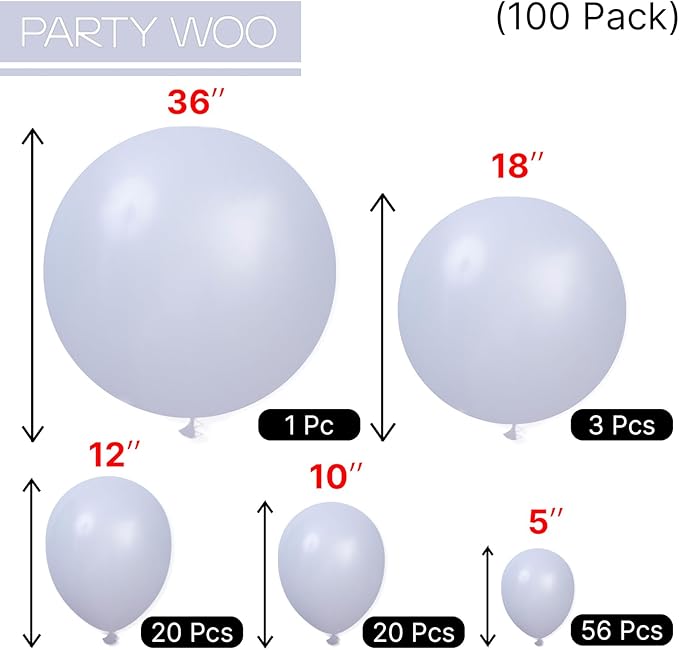 PartyWoo Dusty Blue Balloons 100pcs Different Sizes Pack of 36 18 12 10 5 Inch Slate Blue Boho Neutral Balloon Arch Kit for Baby Shower Graduation Cat Tornado Birthday Party Decorations Blue-F51
