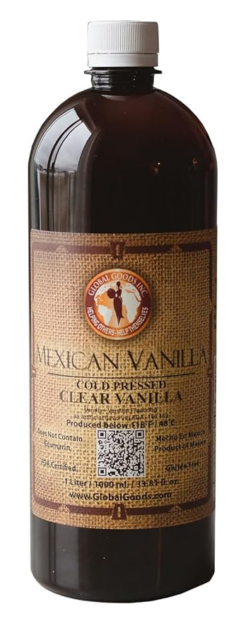 Pure Clear Mexican Vanilla Extract (33.81 fl oz)– Gluten-Free, Coumarin-Free Vanilla for Baking, Cakes, Cookies, Coffee & Desserts – Cold Pressed, Natural Vanilla