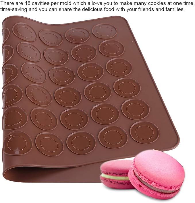 Cocoarm Macaron Silicone Mat, 48 Capacity Silicone Sheet Mat Baking Cookies Pastry DIY Bakeware Decorating Tools for 1.5" Macarons Making, 15.4 x 11.2inch (not include decorating pot)