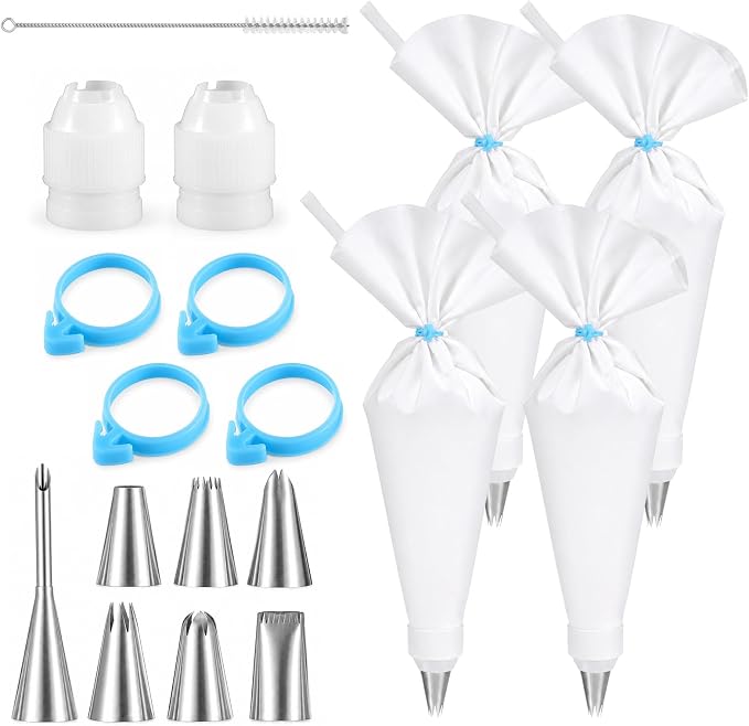 18 Pcs Reusable Piping Bags and Tips Set, 16 Inch Cotton | Pastry Bags and Tips Frosting Piping Kit for Cake Decorating, Cupcakes, Cookies | Durable Exterior, Easy to Clean