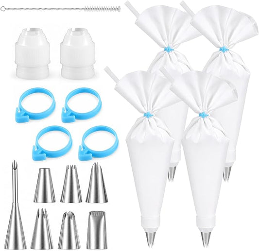 18 Pcs Reusable Piping Bags and Tips Set, 16 Inch Cotton | Pastry Bags and Tips Frosting Piping Kit for Cake Decorating, Cupcakes, Cookies | Durable Exterior, Easy to Clean