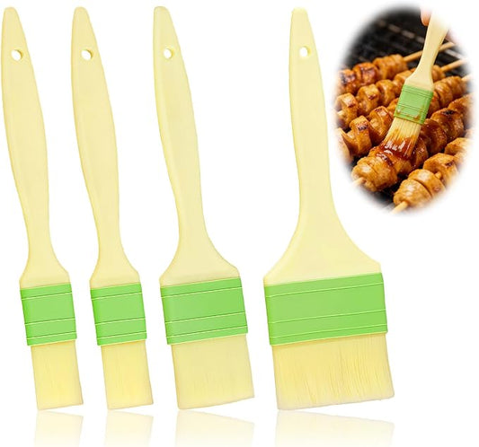 Basting Pastry Brush Set - 4Pcs Natural Wool Bristles Small/Medium/Large Kitchen Brushes for Cooking, Baking, Oil, Butter & Egg Wash