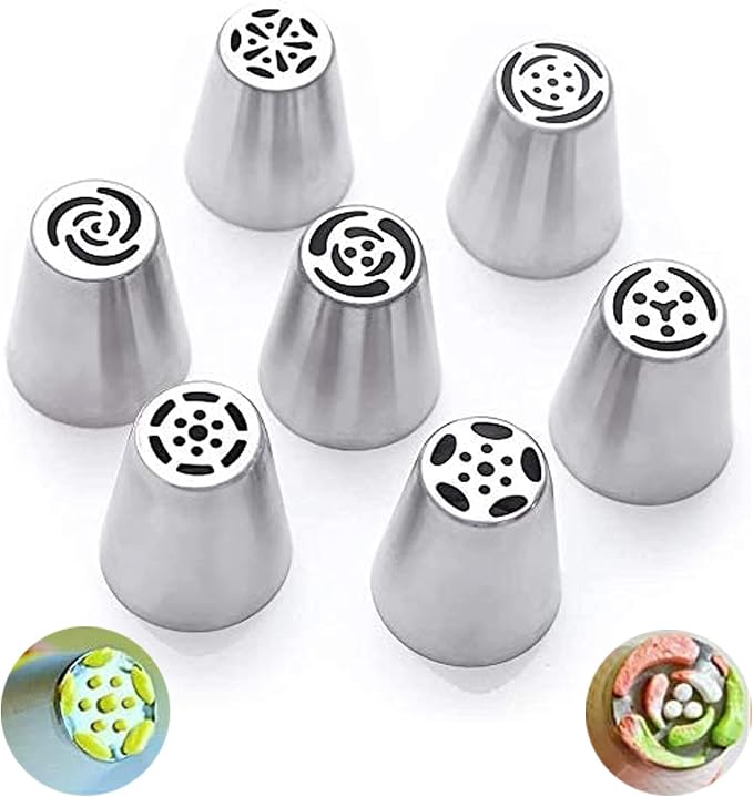 Russian Icing Piping Nozzles Tip, Hsxxf 7PCS Russian Piping Tips Stainless Steel Piping Tips Piping Nozzles Cake Piping Icing Nozzles Cake Decorating Tips Set for DIY Baking Tools (7PCS)
