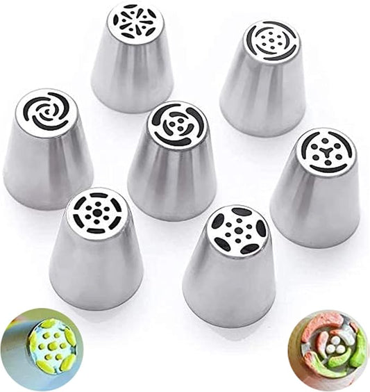 Russian Icing Piping Nozzles Tip, Hsxxf 7PCS Russian Piping Tips Stainless Steel Piping Tips Piping Nozzles Cake Piping Icing Nozzles Cake Decorating Tips Set for DIY Baking Tools (7PCS)