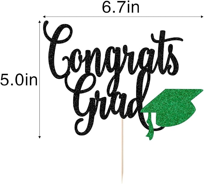 Congrats Grad Cake Topper,2026 Graduation Cake Topper, Congrats Grad Decorations,2026 High School/College/Senior Graduation Party Decorations Supplies. (Congrats Grad Black green)