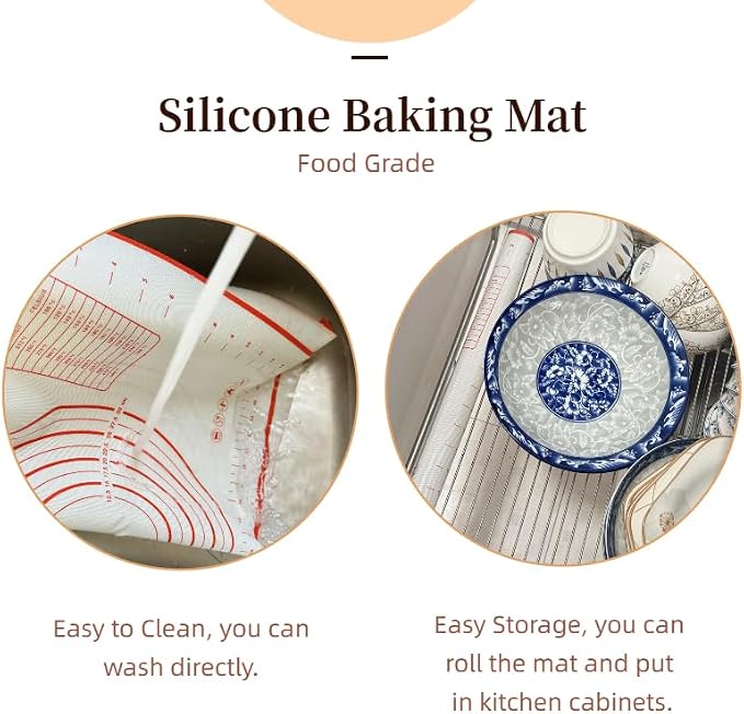 Extra Large 31.5" x 24" Silicone Baking Mat | Non-Slip Pastry & Dough Mat with Dough Scraper | Perfect for Rolling Out Dough, Pie Crusts, Fondant | Oven-Safe Silicone Liner(31.5''L X 24''W)