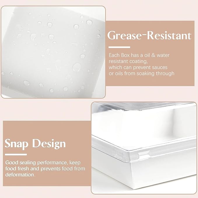ZORRITA Paper Charcuterie Boxes with Clear Lids, 50 Pack, 5 Inch, White | Square To Go Dessert Containers, Small Bakery Boxes, For Cake, Cookies, Sandwich, Strawberries
