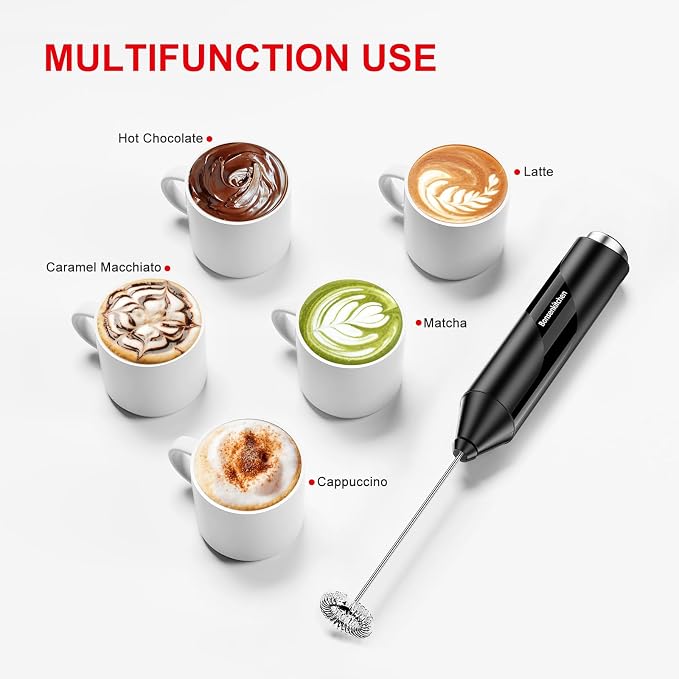 Bonsenkitchen Electric Milk Frother Handheld, Portable Whisk Milk Foam Maker, Drink Mixer for Coffee, Matcha, Electric Stirrer Coffee Mixer, Battery Operated(Not Included)