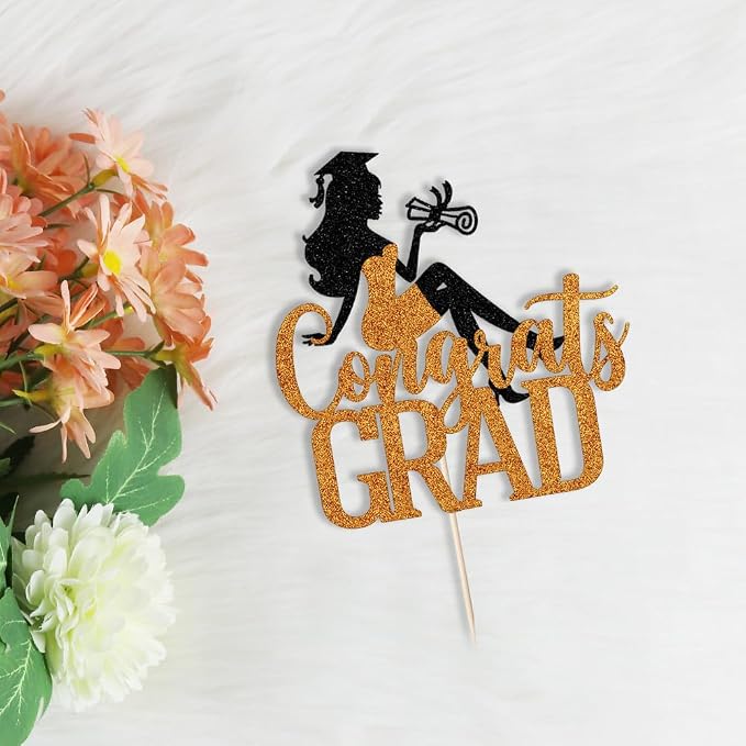 Congrats Grad Cake Topper,2026 Girl Graduation Cake Topper, Congrats Grad Decorations,2026 High School/College/Senior Graduation Party Decorations Supplies (Black orange)