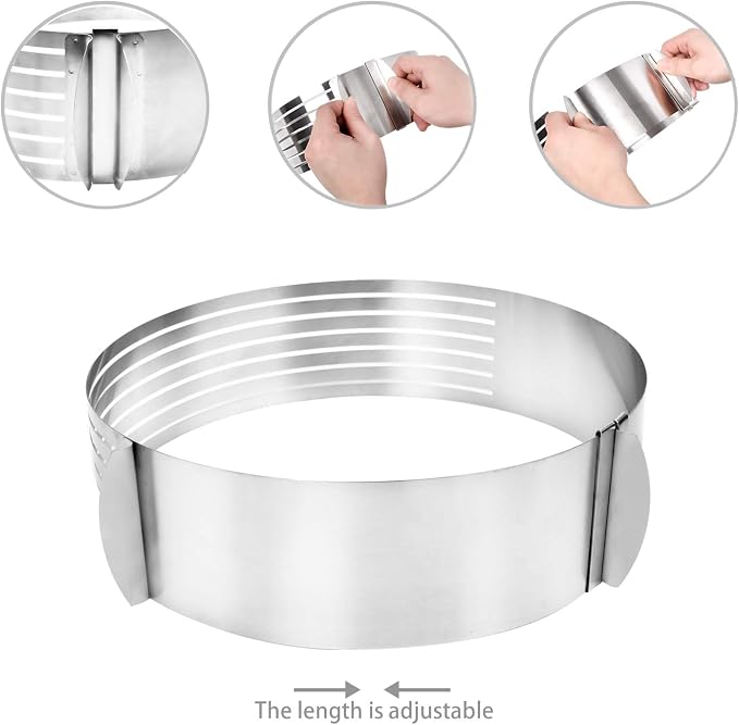 Oranlife Cake Leveler Slicer, Adjustable Round Cake Rings, Cake cutter, 7 Layer Stainless Steel Cake Slicing Accessories, 9.8-12.2 inch