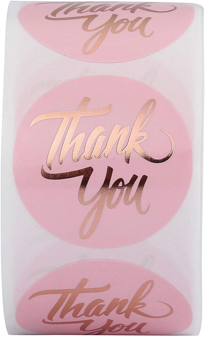 Yoption 1.5" Round Thank You Stickers, 500pcs Pink Mailing Supplies Labels Per Roll, Pink
