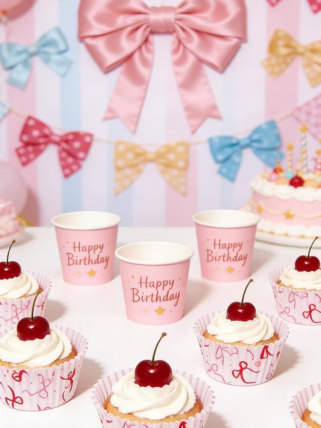 300 Pcs Pink Bows Cupcake Liners, Pink Baking Cups - Coquette Bow Cupcake Wrappers, Standard Muffin Cupcake Wrappers Holders (Base Dia 1.97in, Height 1.18in, Top Dia 2.76in) (Bow)