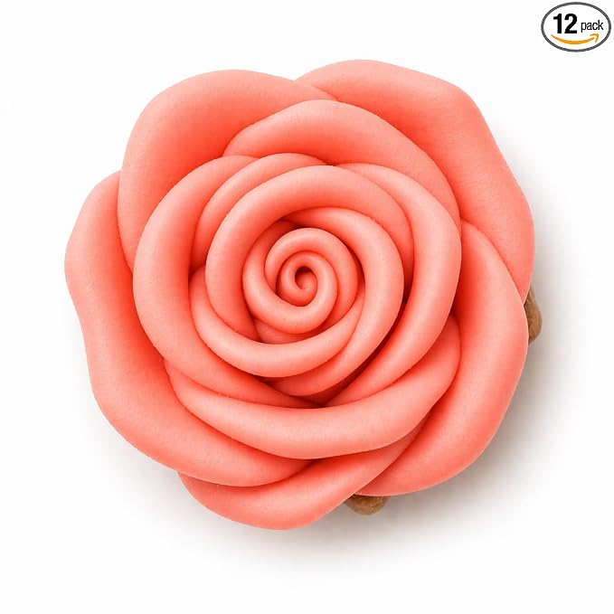 Confect Edible Rose Topper – Salmon Pink Roses for Cake, Cupcake & Doughnut Decoration – Pack of 12 Edible Floral Toppers- Vegan, Gluten-Free, Nut-Free, Soy-Free, Dairy-Free, Palm Oil-Free